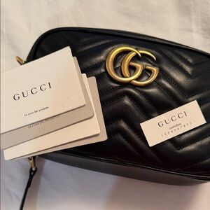 Gucci Black Quilted Leather Camera Bag with Gold GG